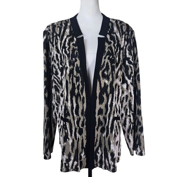 Ming Wang Animal Print Cardigan Jacket Sz 1X Relaxed Fit Long Sleeve Side Slit - Picture 1 of 13